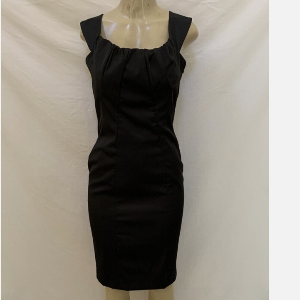 New Eliza J Black Midi Dress With tapered front and Bow In Back